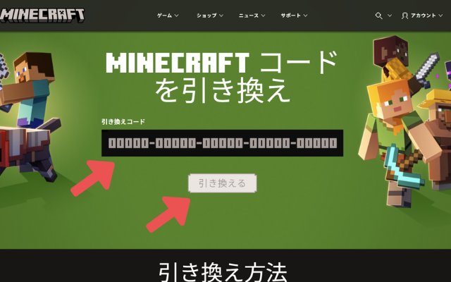マイクラのオンラインコードの入力画面